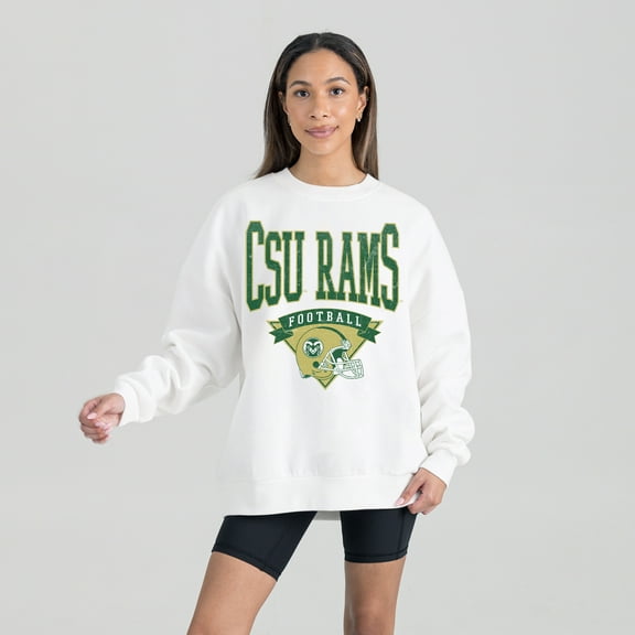 Women's Gameday Couture White Colorado State Rams Oversized Good Vibes Premium Fleece Drop Shoulder Pullover Sweatshirt