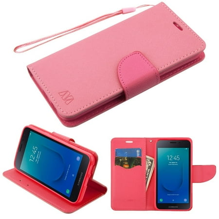 Samsung Galaxy J2 (2019)/J2 Core (J260) Case, by Insten Liner Stand Folio Flip Leather Wallet Flap Pouch Case Cover For Samsung Galaxy J2 (2019)/J2 Core (J260) - Pink/Dark
