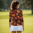 thumbnail image 6 of HUIACONG Autumn Maple Leaf Women's Golf Top, 3/4 Sleeve Golf Polo, Breathable Polyester Spandex Fabric for Golf Tennis Sports, 6 of 10