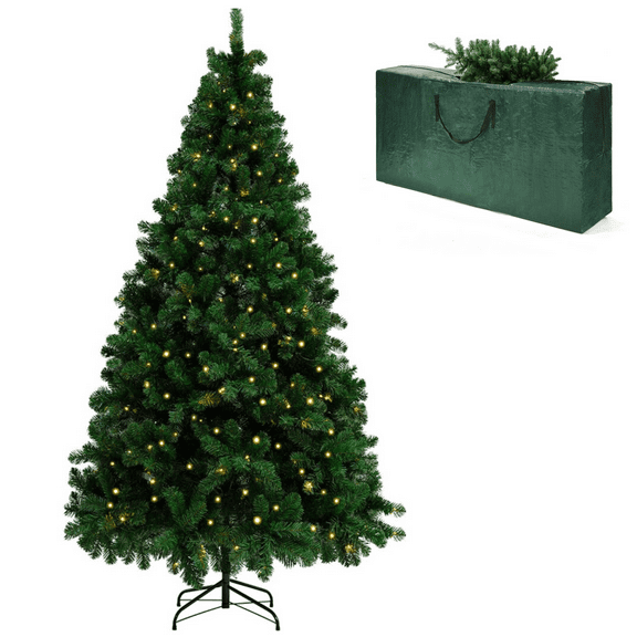 AYAMAYA 6.5ft Prelit Artificial Christmas Tree with 250 Warm White Lights & Metal Stand & Hinged Branches & Storage Bag for Indoor Outdoor Xmas Decor
