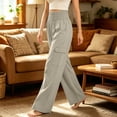 thumbnail image 5 of Elvqul Womens Cargo Pants with Multi Pockets, High Waisted Wide Leg Straight Pants Elastic Waist Quick Dry Casual Baggy Relaxed Fit Athletic Pants for Hiking Climbing, 5 of 6