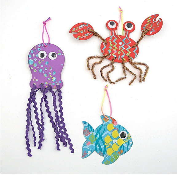 Fun Express Magic Color Scratch Embellished Sea Creature Ornaments - Makes 12, Vacation Bible School 2024