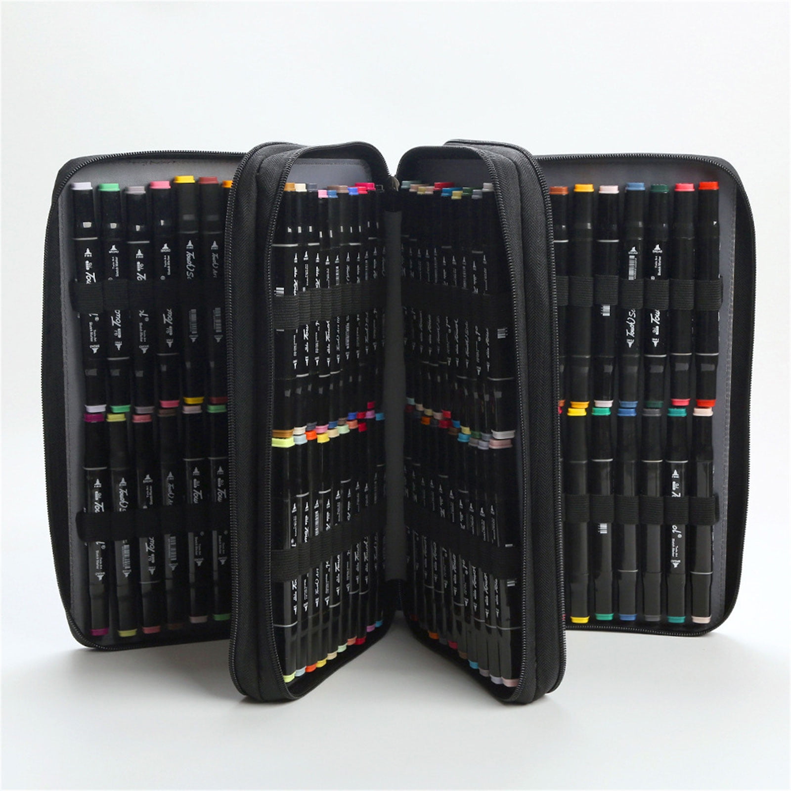 120 Slots Leather Marker Case with Shoulder Strap Large Capacity Multi-layer Markers Holder Carrying Bag for Paint Brush
