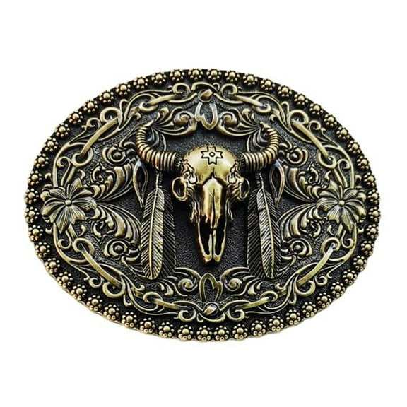 TIERPOP Bull Heads Cowboy Belt Buckle Western Belt Buckle for Belt Width 1.50-1.57 inch