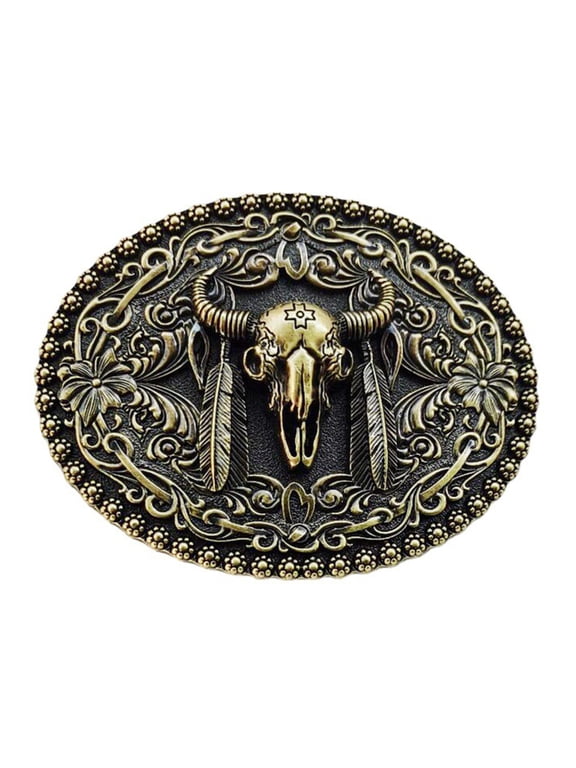 TIERPOP Bull Heads Cowboy Belt Buckle Western Belt Buckle for Belt Width 1.50-1.57 inch