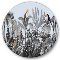 Designart 'Birds and Peonies With Chinoiserie VIII' Farmhouse Circle Metal Wall Art 36x36 - Disc of 36