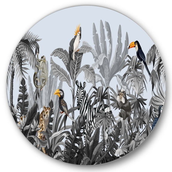 Designart 'Birds and Peonies With Chinoiserie VIII' Farmhouse Circle Metal Wall Art 36x36 - Disc of 36