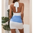 thumbnail image 4 of Tbopshirt Wedding Guest Dresses for Women Summer Tight Temperament Open Back Hanging Neck Knitted Contrast Color Dress, 4 of 5