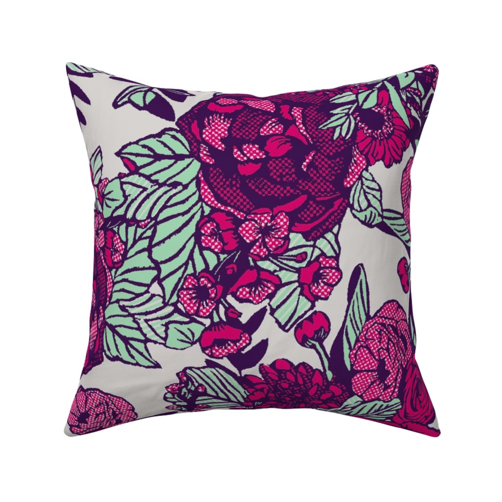 Floral Burgundy Green Throw Pillow Cover w Optional Insert by Roostery