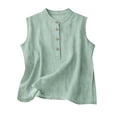 thumbnail image 2 of Women's Plus Size Cotton Linen Tank Top, Half Button Down Sleeveless Cami, V Neck Casual Summer Blouse for Beach, Vacation, Daily Wear and Layering Mint Green XL, 2 of 4