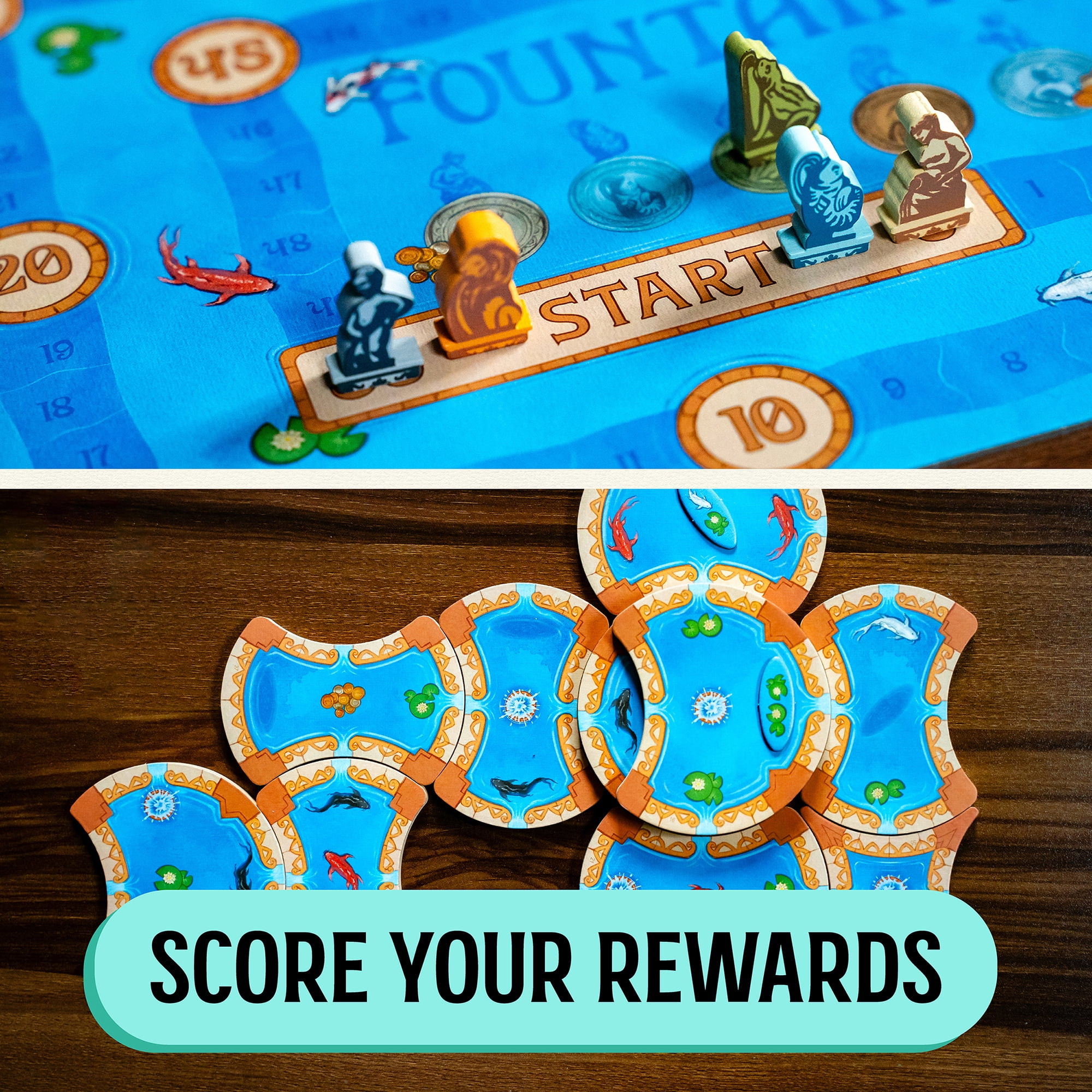 Fountains Board Game, Competitive Tile-Laying Board Game, Stunning Art Nouveau Aesthetic,  Unique 3D Stacking & Drafting, Family Friendly, 1-5 Players, A Strategy Game From The Op Games
