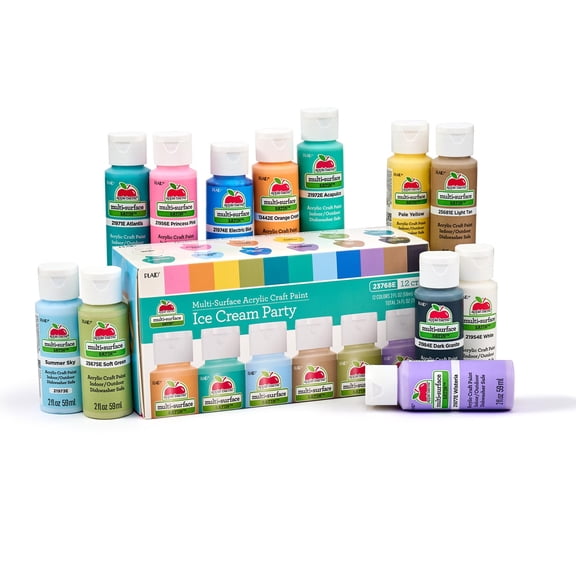 Apple Barrel Multi-Surface Acrylic Craft Paint Set, Ice Cream Party, 2 fl oz, Satin Finish, 12 Piece