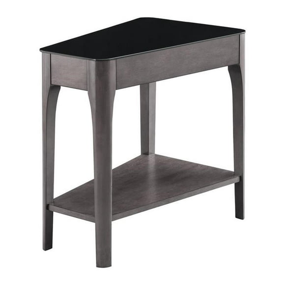 Bowery Hill Glass Top Wedge End Table with Shelf in Gray/Black