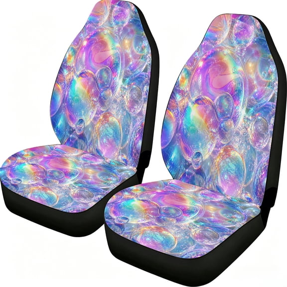 Odenmar Iridescent Bubble Car Seat Covers, 2-Piece Front Protectors, Made from Lightweight Mesh Fabric, Universal Fit for Cars Trucks Vans Suvs