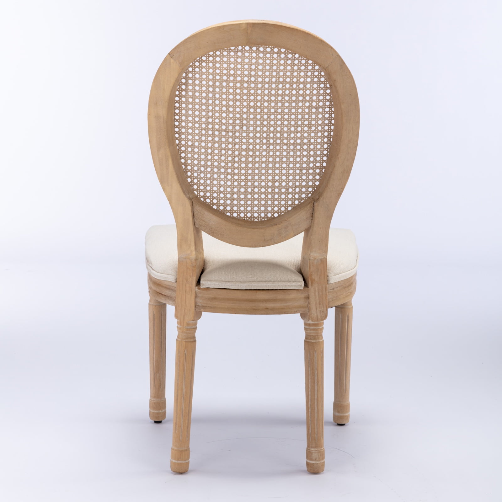 Gewnee French Style Set of 2,Solid Wood Frame Antique Painting Linen Fabric Rattan Back Dining Chair