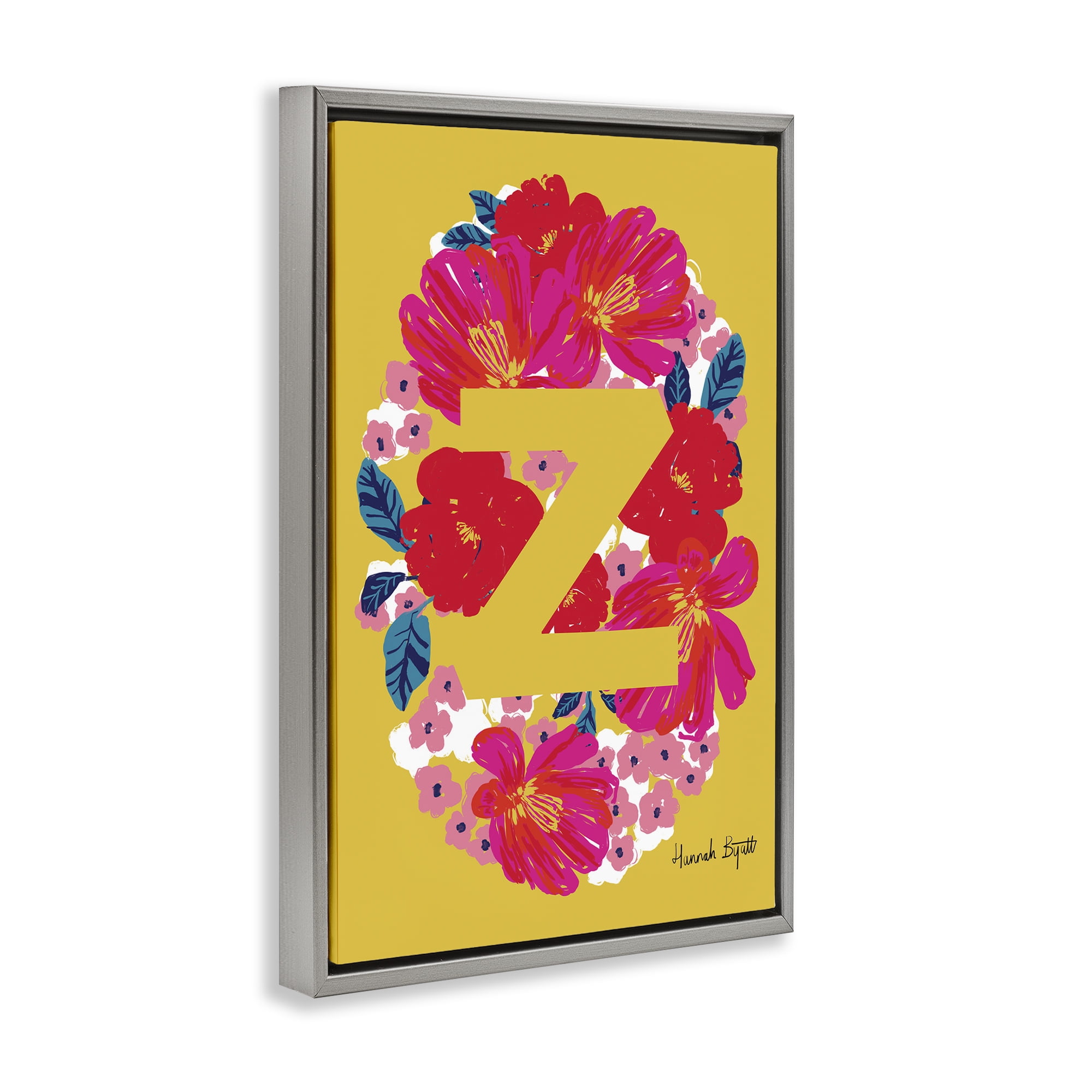 Stupell Industries Floral Bloom Letter Z Botanical & Floral Painting Gray Floater Framed Art Print Wall Art, 17 x 25