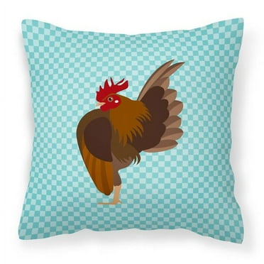 Malaysian Serama Chicken Blue Check Fabric Decorative Pillow