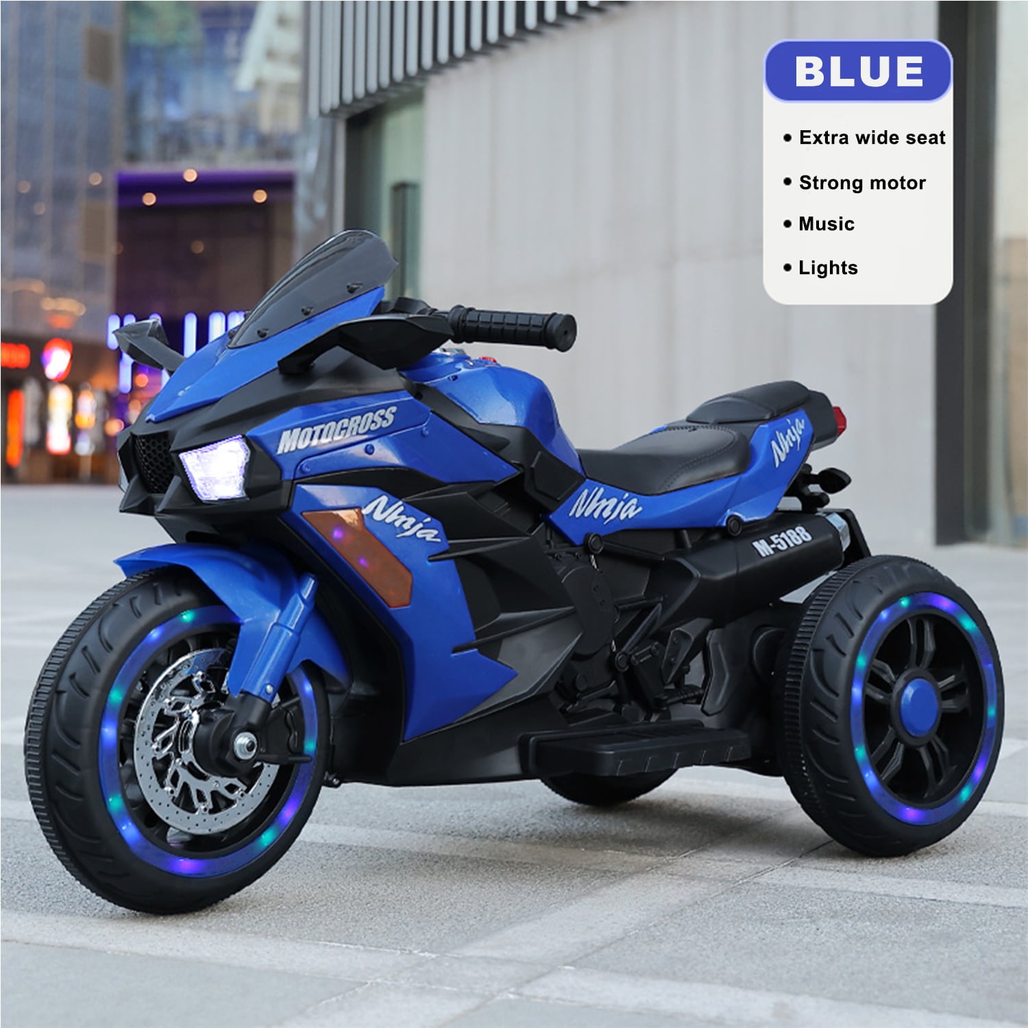 CIPACHO 12V Powered Ride Ons Electric Battery 3Wheel Motorbike Kids Rechargeable Toy Car with Upgrade the Luminous Wheel, Blue