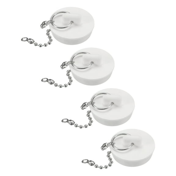 4 Pcs Tub Stoppers, Rubber Bathtub Stoppers Drain Plug 1-3/8" and 15" Beaded Chain, White
