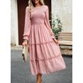 thumbnail image 3 of Mialoley Femme Bohème Robe Florale, Manches Longues Col Rond Smocké une Ligne Robe Longue Flowy Robe, 3 of 7