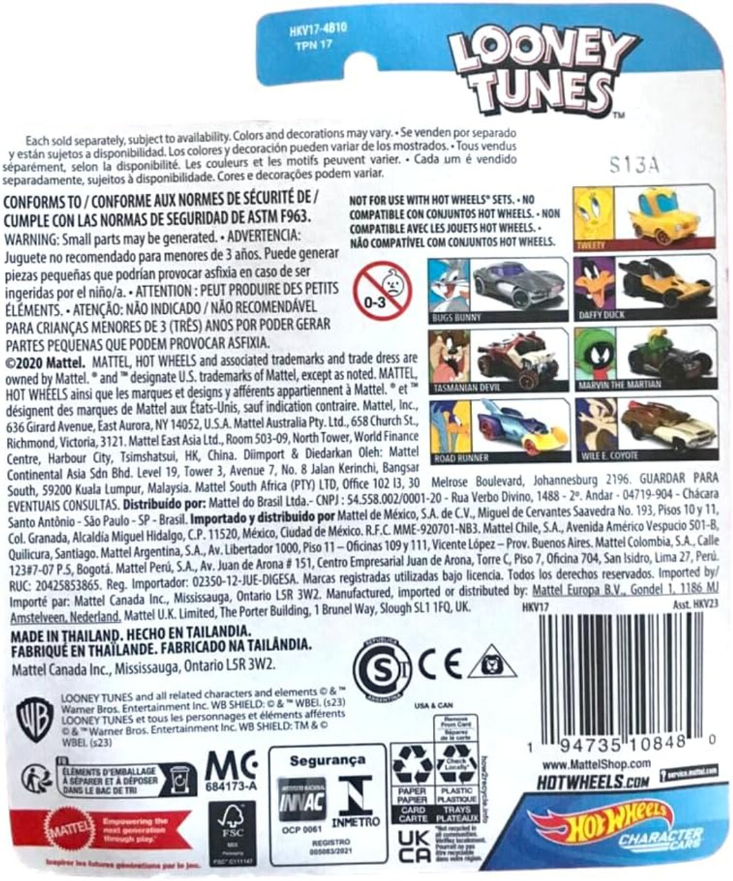 Hot Wheels Looney Tunes Complete Set - Set of 7 Toy Cars
