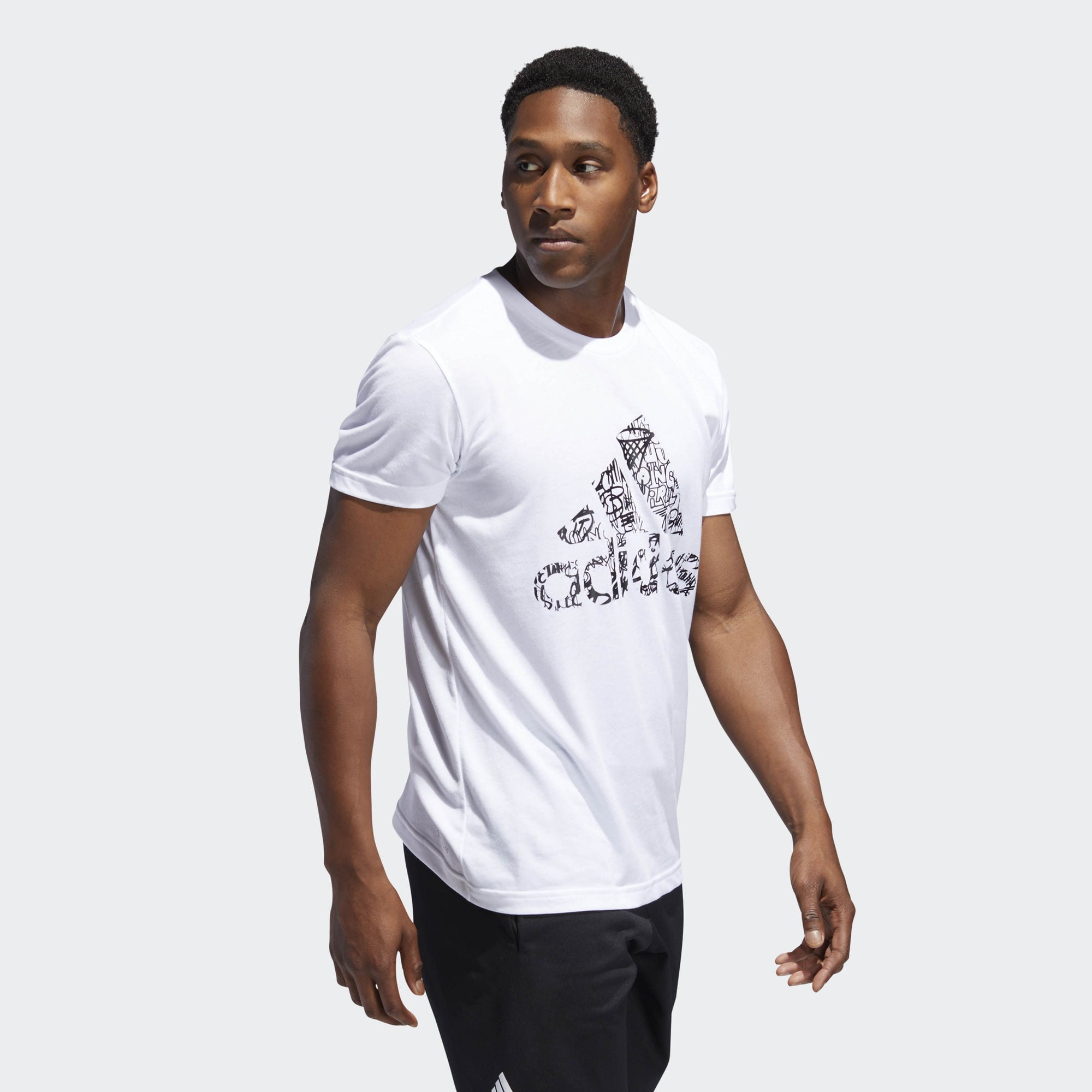 adidas Mens White Fill Logo Graphic Tee Crew Neck Short Sleeve T-Shirt X-Large