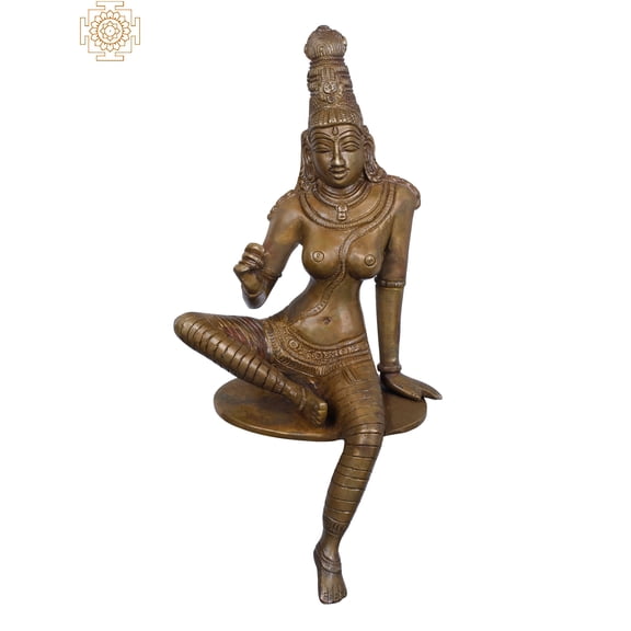 9 Inch Seated Uma Parvati Handcrafted Brass Decorative Desk Statue