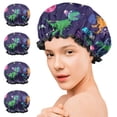 thumbnail image 7 of Shower Caps,Space Dinosaurs Astr Dino Pattern Waterproof Shower Cap for Women 4 Pieces,Double Reusable Hair Cover for Shower PEVA Elastic Stretch Hem, 7 of 7