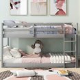thumbnail image 2 of Tcbosik Twin Over Twin Size Wood Bunk Bed, Bed Frame with Built-in Ladder and Full-Length Guardrail. No Box Spring Needed, Easy Assembly, Gray, 2 of 7