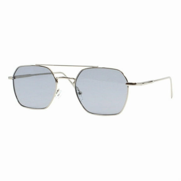 Unisex Geometric Metal Frame Sunglasses Double Bridge UV400 Silver, Dark Gray