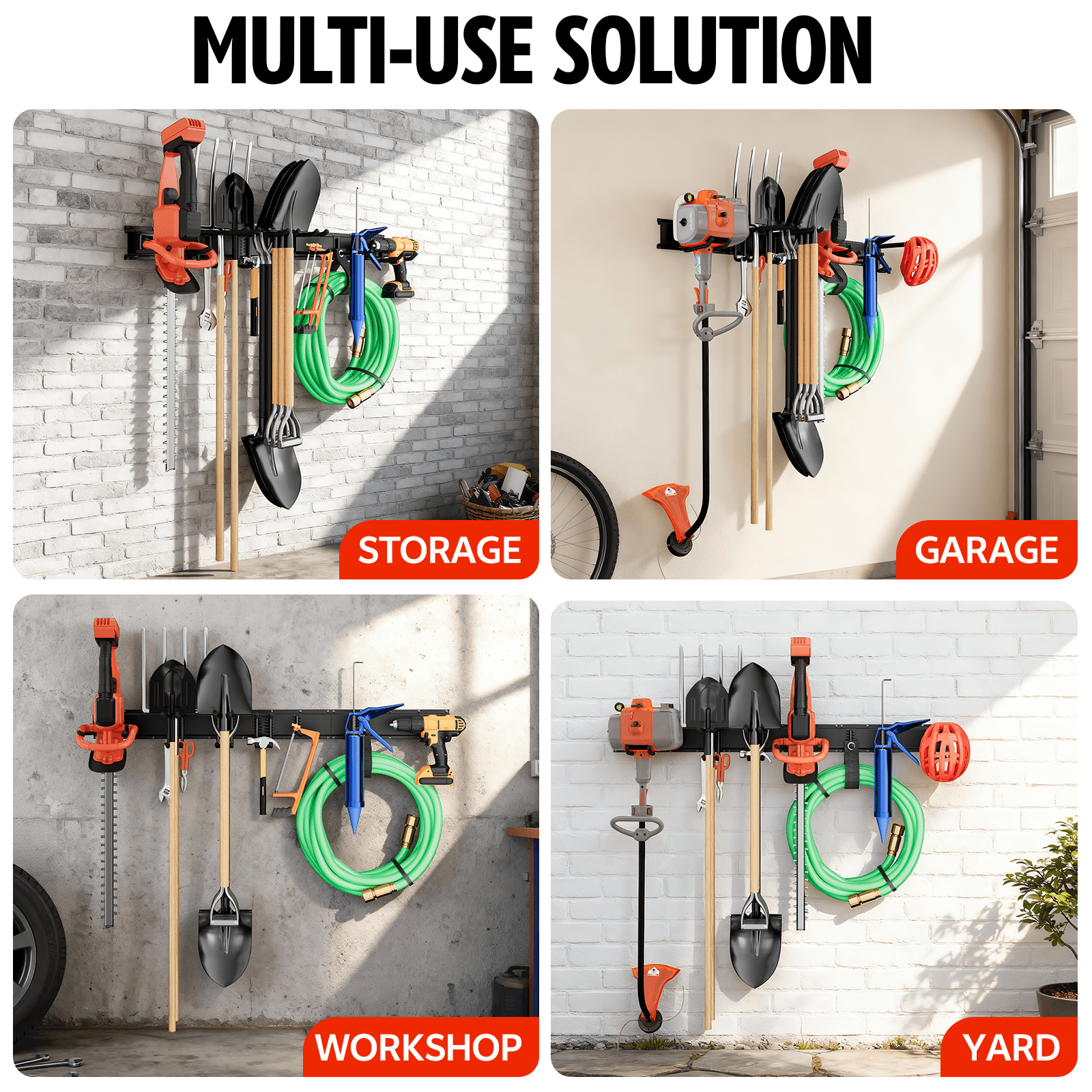 UNTIMATY 48" Garage Tool Organizer Wall Mount Garden Tool Storage Rack Hanger for Yard and Lawn with 7 Adjustable Hooks, 450 lbs Capacity