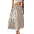 thumbnail image 3 of Womens Skirts Fashion Women‘s Solid Color Casual Elasticity High Waist Tiered Skirts Summer Skirts Khaki XL, 3 of 9