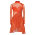 thumbnail image 3 of Nyeemya Girls Rhinestones Modern Lyrical Dance Dress Long Sleeves Mesh Patchwork Chiffon Splice Skirt Leotard Orange 12, 3 of 5