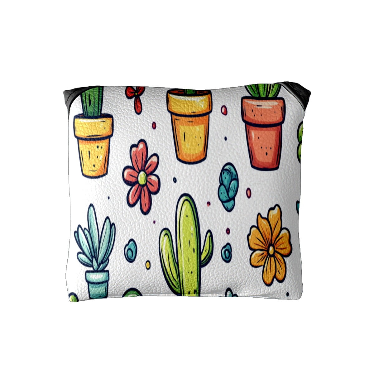 Golf Mallet Putter Cover Premium Leather Waterproof Golf Putter Head Cover with Magnetic Closure Succulent Plant Doodle Pattern