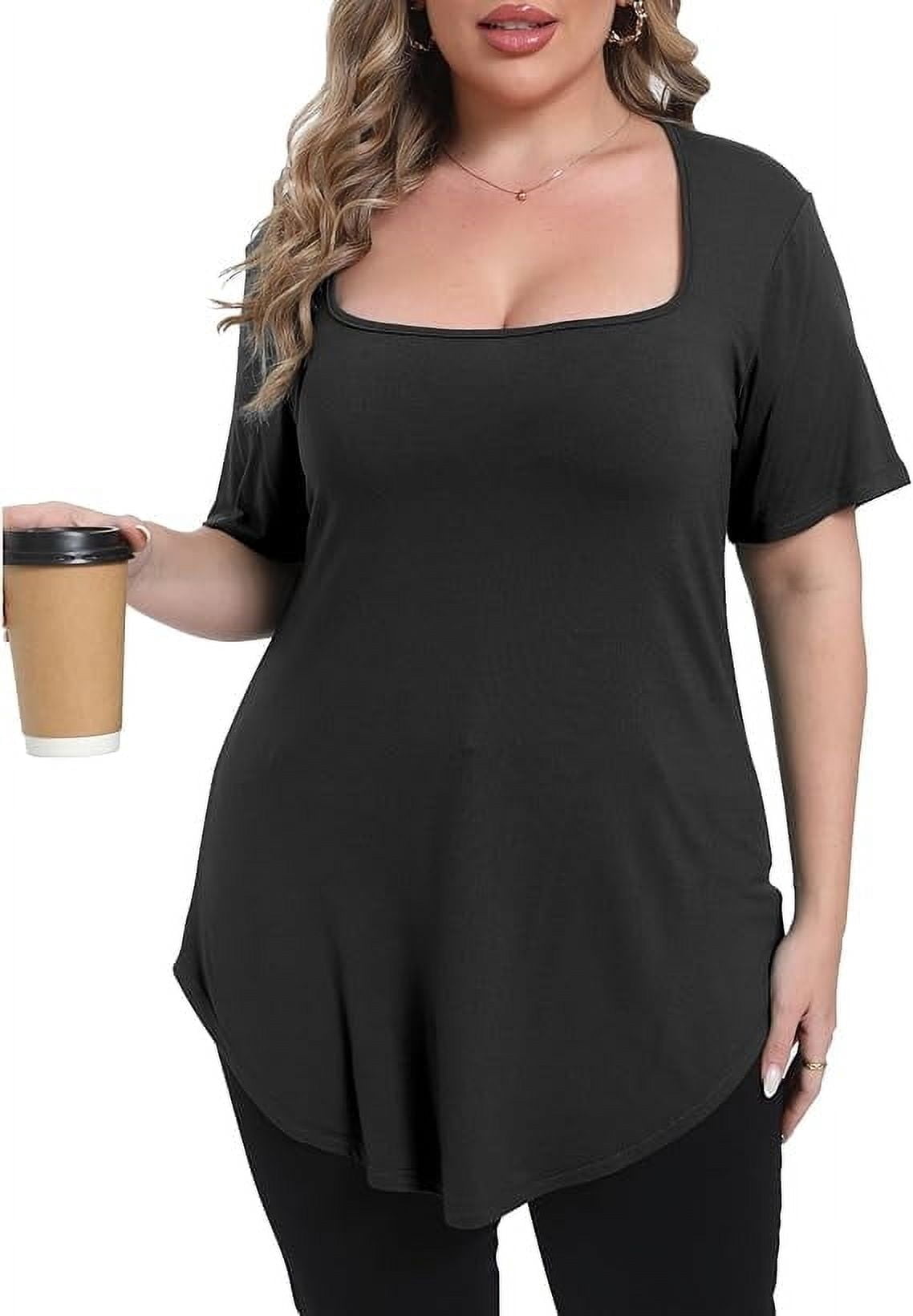 Florboom Women's Plus Size Tunic Tee – Burgundy Short Sleeve V-Neck Top, Loose Fit For Leggings, Size 1X - View #9