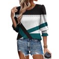 thumbnail image 2 of DeHolifer Womens Casual T-Shirts Strip Printed 3/4 Length Sleeve Smocked Cuffs Crewneck Summer Trendy T-Shirts Navy L, 2 of 8