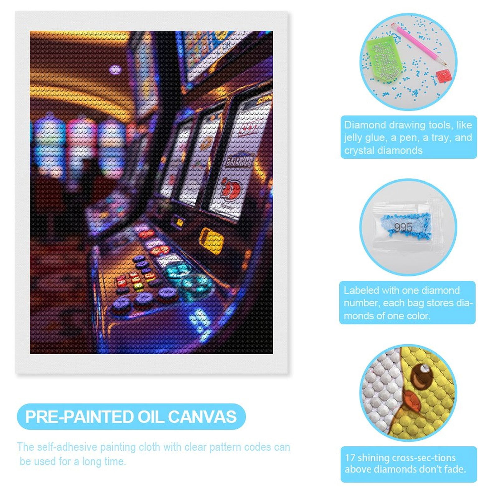 Diamond Art Kits for Adults, Casino Slot Machine Gaming Scene 5D Diamond Painting Kits for Adults Beginners, DIY Full Drill Diamond Painting, Gem Art and Crafts 12x16
