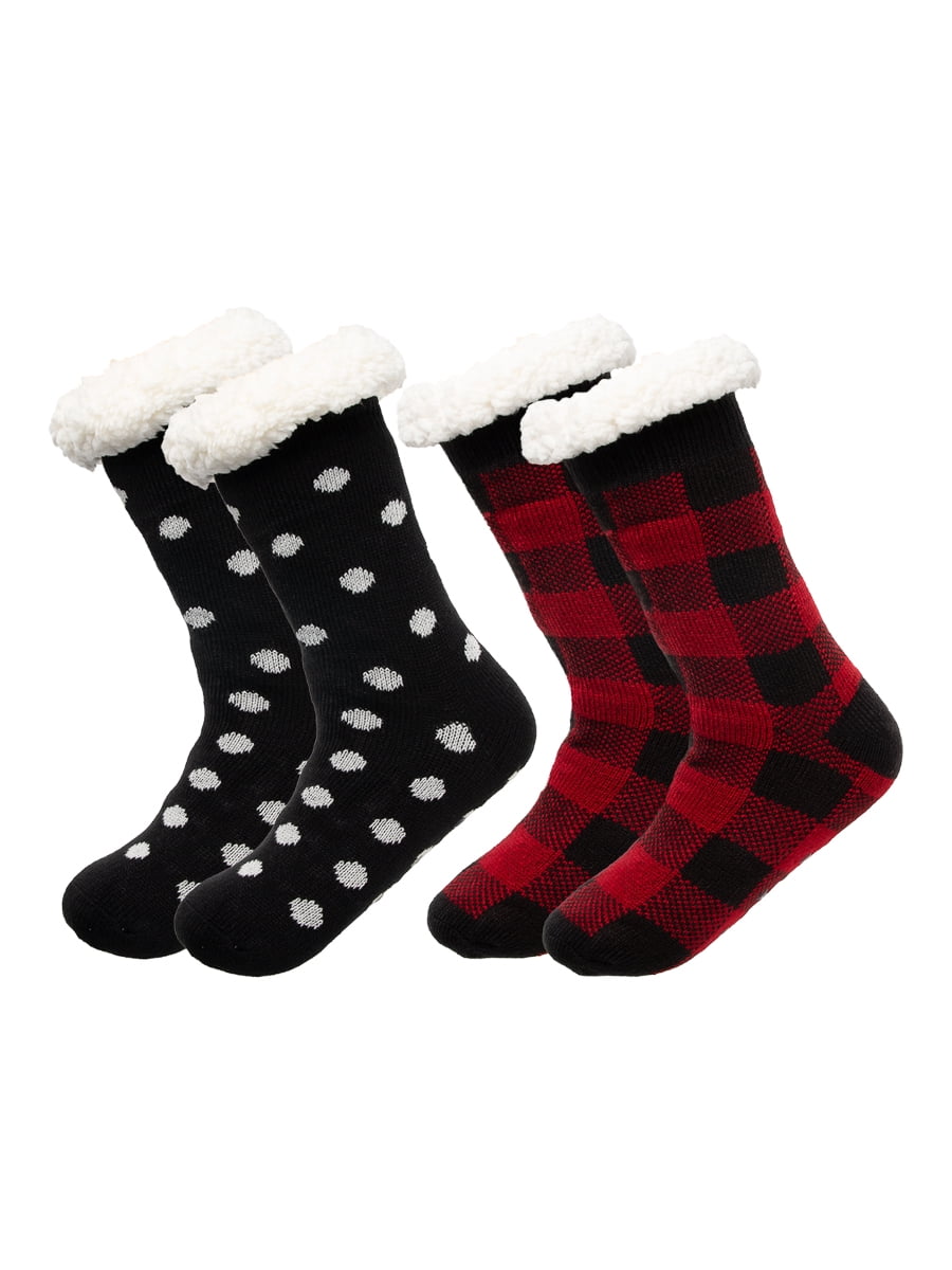 Fleece Lined Sherpa Socks Fuzzy Cozy Winter Christmas Cabin Socks Slipper Socks with Grippers for Women