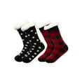 thumbnail image 5 of Treehouse Knit (2 Pack) Colorful Womens Thick Knit Winter Sherpa Fleece Slipper Socks Grippers, 5 of 11