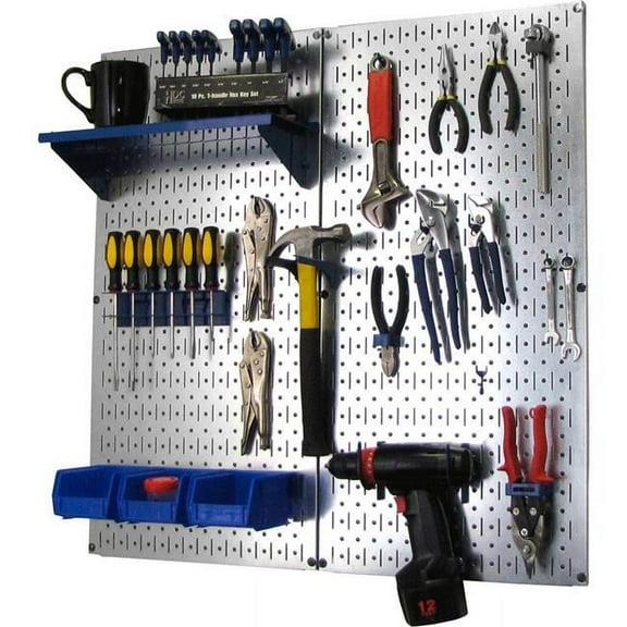Pegboard Utility Tool Storage Kit, Galvanized Blue - 32 x 32 x 6 in.