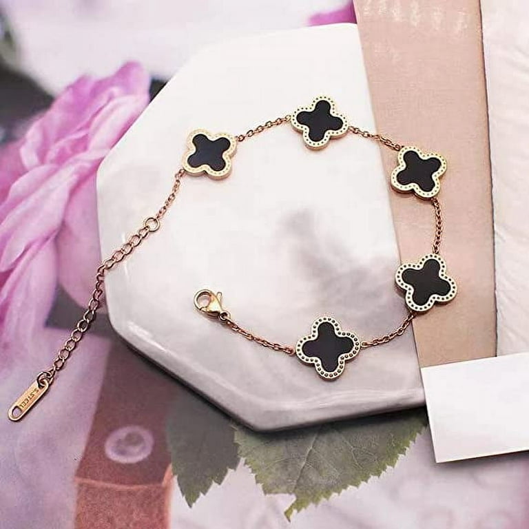 Women's 18K Gold Plated Stainless Steel Four Leaf Clover Link Bracelet -  Perfect Wrist Jewelry for Mothers and Daughters 