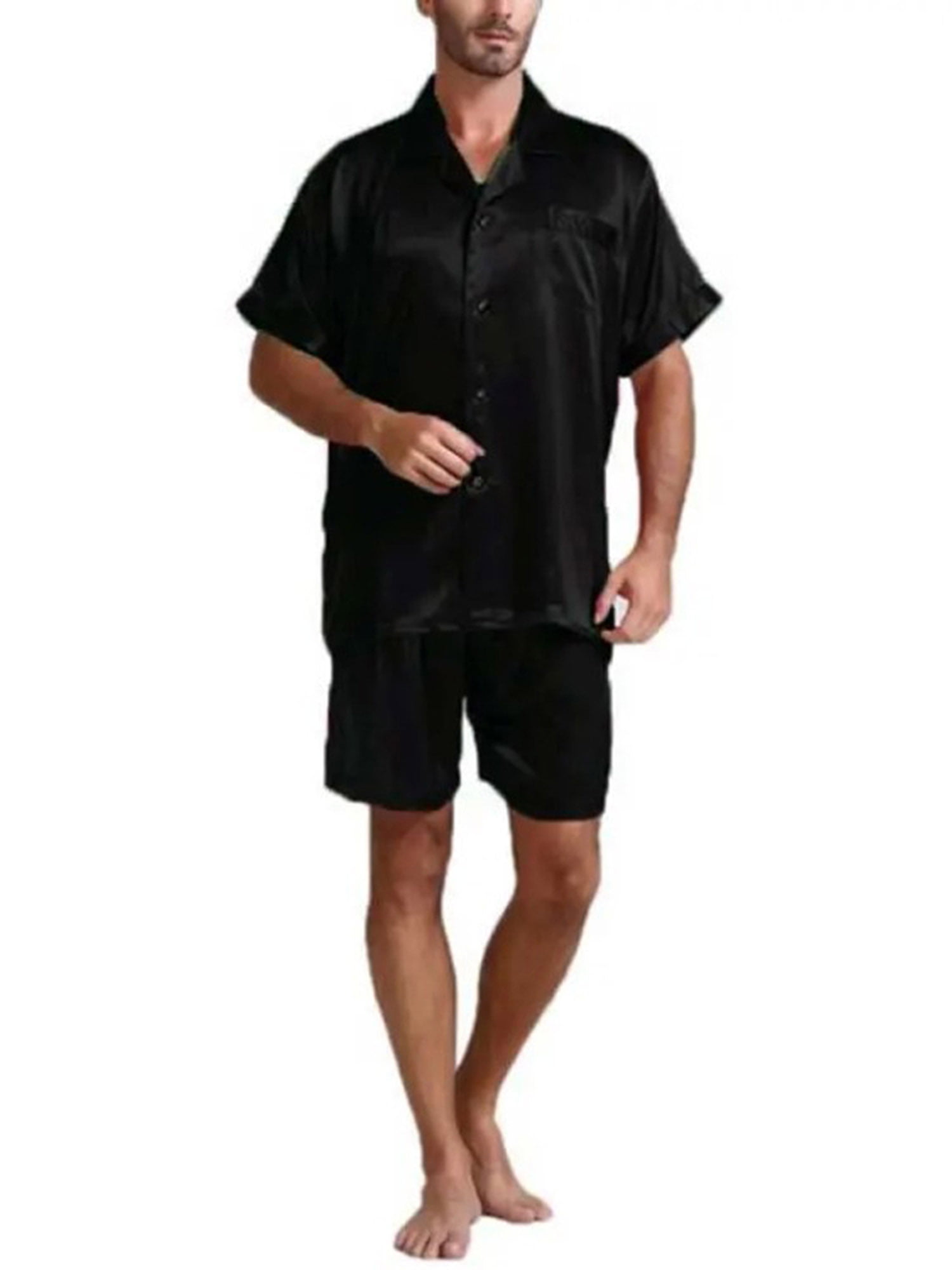 Sunisery Men's Stain Silk Short Sleeve Shorts Pajama Set Plus Size 3XL ...