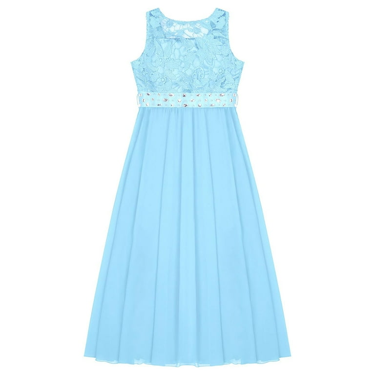 YONGHS Kids Girls Lace Bridesmaid Dress Long A-Line Chiffon Gown Sky Blue  14 - Walmart.com