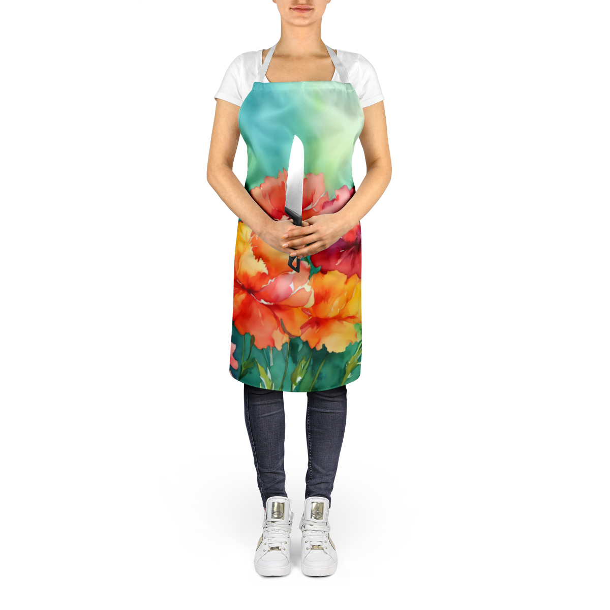 Ohio Scarlet Carnations in Watercolor Apron 27 in x 30 in