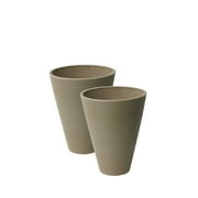 Algreen Valencia Planter, 2 Round Taper Ribbed Planters, 11.4-In. Diameter by 14-In., Taupe, 2 Pack