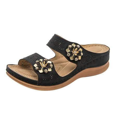 

Pgeraug womens slippers Fashion Women Summer Flowers Comfortable Wedges Shoes Beach Peep Toe Breathable Sandals mens slippers Black 41