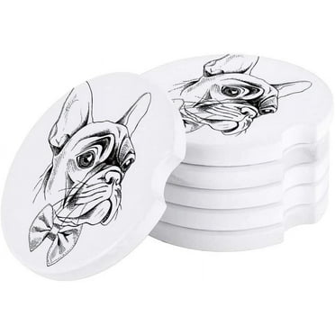 ZHANZZK French Bulldog Set of 2 Car Coaster for Drinks, Absorbent Ceramic Stone Coasters Cup Mat with Cork Base for Home Kitchen Room Coffee Table Bar Decor