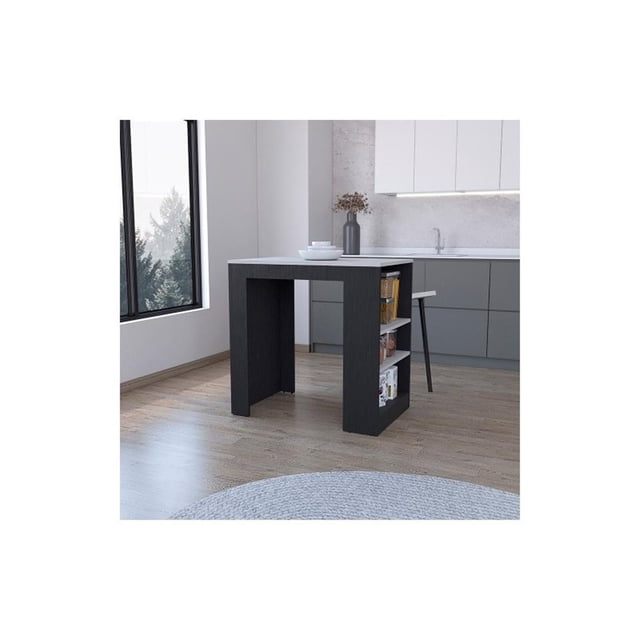 Doyle Kitchen Island Engineered Wood Black Ibiza Marble Color Finish