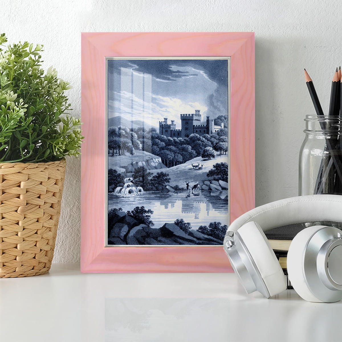 Estate View II -Framed Print w/glass-Sunset Pink