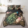 thumbnail image 2 of jejeloiu Wild Peacock 7-Piece Twin Bedding Sets,Zoo Animal Bedding Comforter Set,Gold Damask Flowers Sheet Sets For Men Women,Breathable Home Decor Reversible, 2 of 8